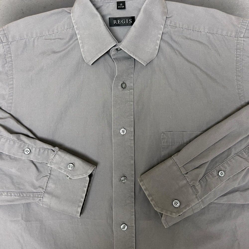 Regis Men's Button Up LS Dress‎ Shirt Gray Size 16 34/35 Large Fine Cotton